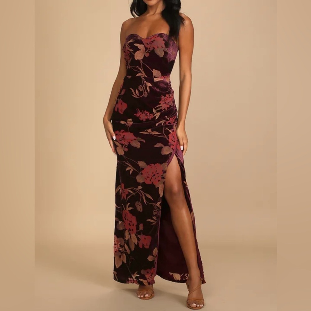 Plum Velvet Floral Formal Maxi Dress